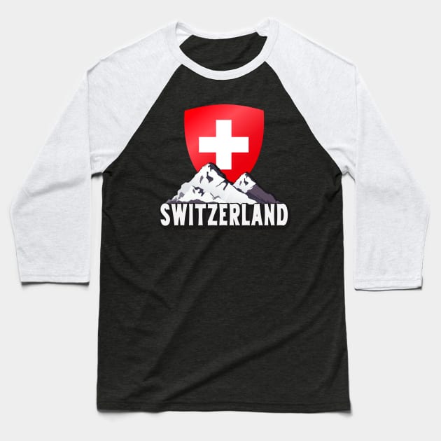 Switzerland Home To Helvetia Mountains Swiss Baseball T-Shirt by Foxxy Merch